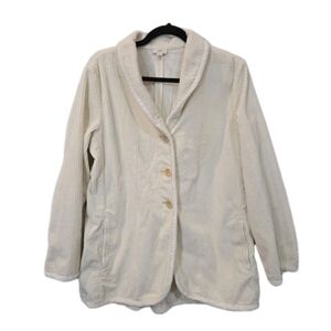 Vtg J Jill Cream Corduroy Blazer Jacket Wide Whale Velvet Trim Size Medium
